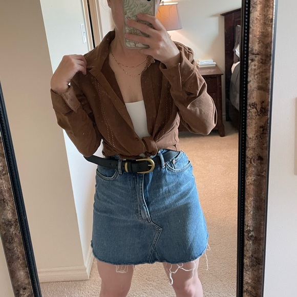 Zara Premium Denim Collection Raw Hem Jean Skirt - Picture 2 of 9